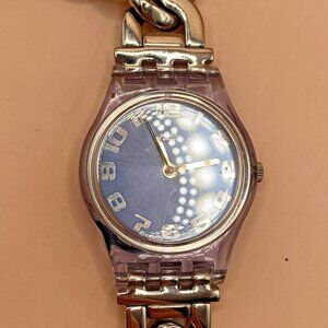 SWATCH Watch LN146 AG2003 Women Vintage Chain Bracelet Quartz Analog Silver Tone